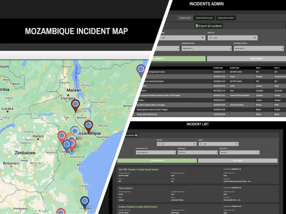 Artemis Information Platform dashboard preview with dynamic incident mapping and project activity panels